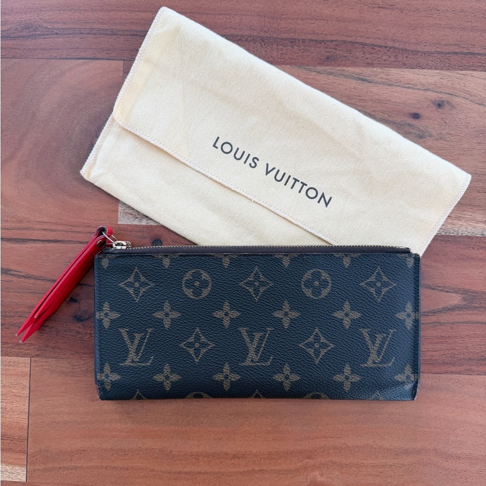 Louis Vuitton Brown Monogram Canvas Zip Wallet with Red Tassel